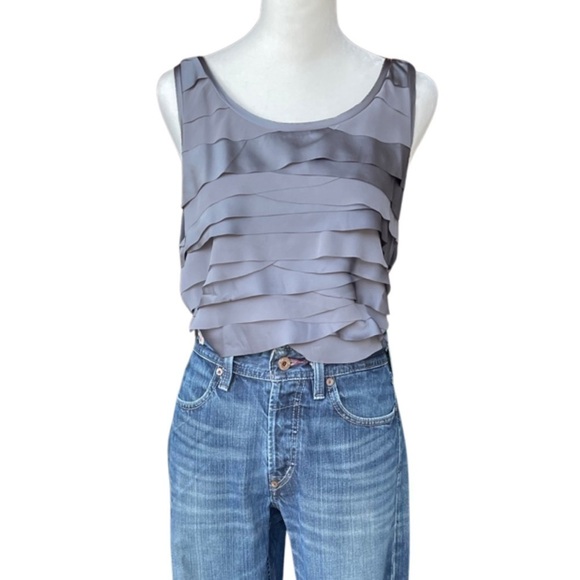 Loft Top Womens Large Slate Gray Blouse Raw Edges Layered Front Sleeveless 2 hue - Picture 1 of 12